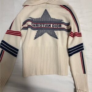 DW0540 Christian Dior Beige Striped Star Intarsia Wool Long Sleeve Knitted Sweat